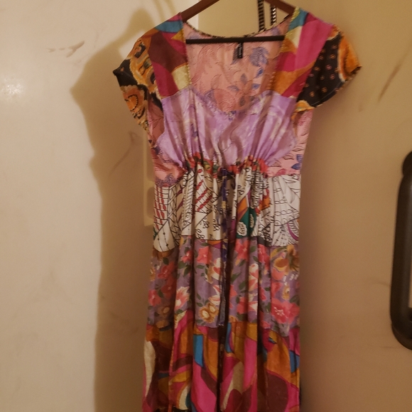 Sacred Threads Floral Patch 100% Rayon Midi Empire Waist Dress Sz L - Picture 3 of 8